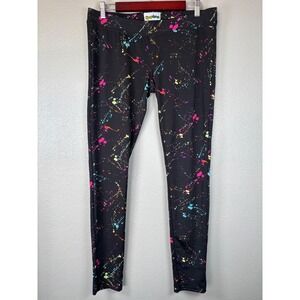 Tipsy Elves XL Black Paint Splatter Leggings Women's Yoga Pants Holiday Rainbow